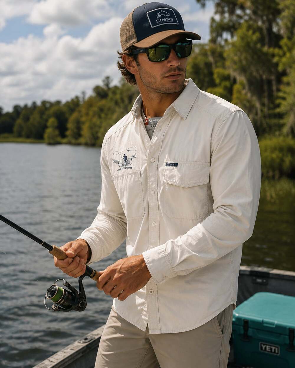 Simms Guide Series Men’s Small Tan Long Sleeve Vented Fishing Shirt